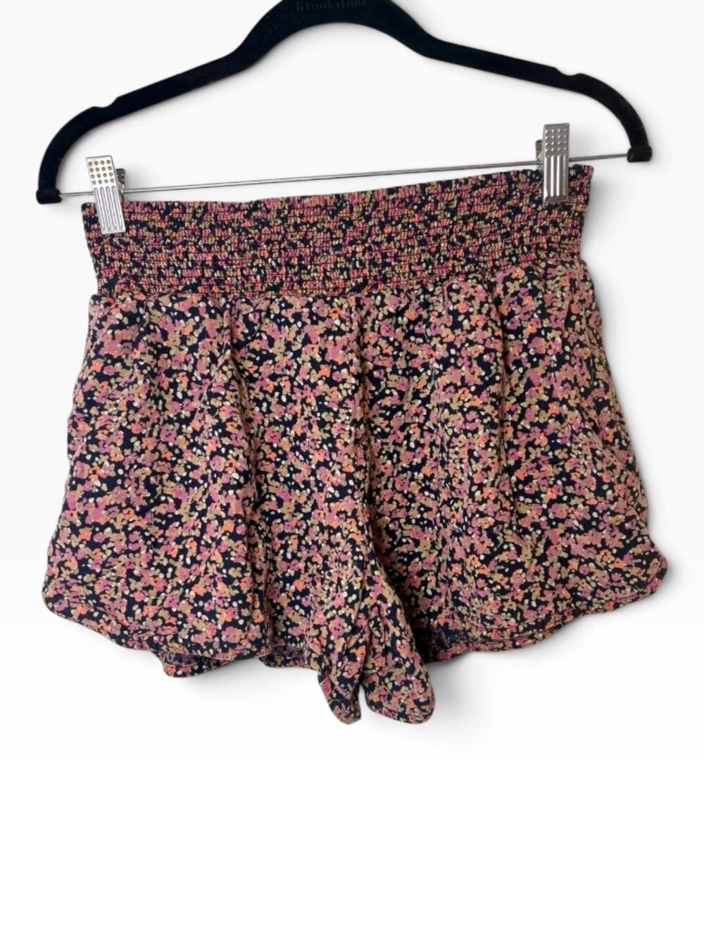 prAna Navy Pink Floral Smocked Waist Pull-On Shorts Size Small